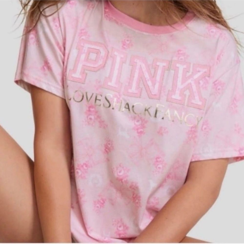 VS Pink x LoveShackFancy Campus Women Floral Pink Tee